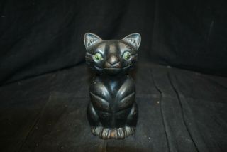 Rare Antique Hubley Black Cat With Green Eyes Cast Iron Door Stop - A7
