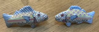 Rare Vintage Mackenzie Childs Fish Knobs Pulls Matched Set - Blue