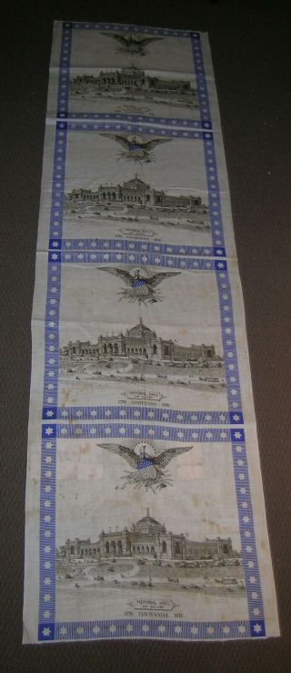 RARE 4 Uncut 1876 MEMORIAL HALL & EAGLE Patriotic Handkerchief w/ Orig LABELS 2