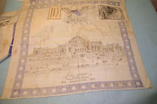 RARE 4 Uncut 1876 MEMORIAL HALL & EAGLE Patriotic Handkerchief w/ Orig LABELS 3