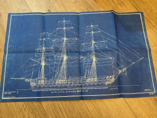 Rare 1923 Sail Plan & plans for 74 Gun Ship Ohio By Boucher set of 2 blueprints 2