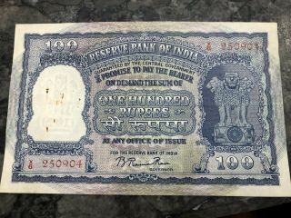 Number0904 India 100 Rupees P43c 1957 Tiger Elephant Dam Xf Money Bill Rare Bank