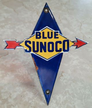 Rare Vintage Blue Sunoco Gasoline Porcelain Service Station Motor Oil Sign