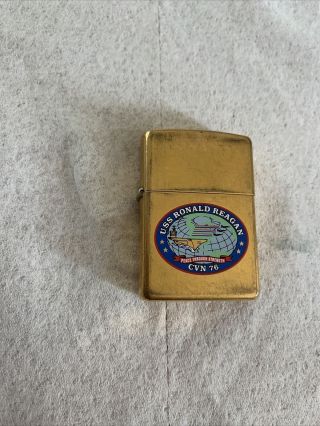Rare Vintage Brass Zippo Lighter - Uss Ronald Reagan Cvn - 76 Comdesron 7 Freesh