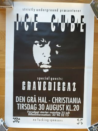 Ice Cube Gravediggaz Concert Poster 1994 Denmark Gangsta Rap Horrorcore Rare