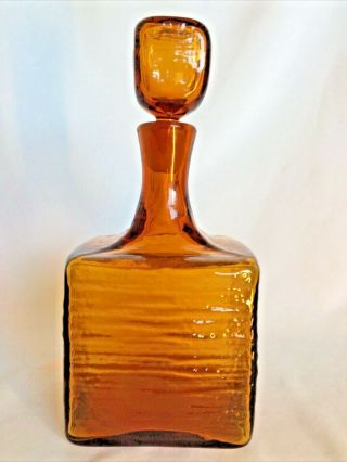 Blenko 6224l Honey : Wayne Husted Glass Square Ripple Bark Decanter Rare 1965 - 67
