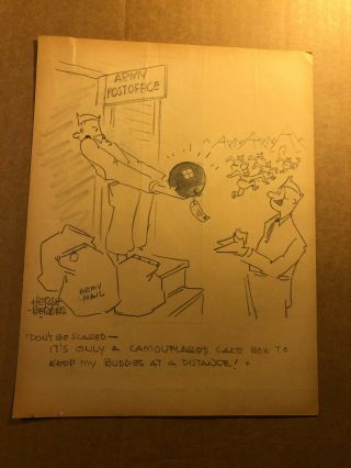 Rare Signed Published Newspaper Comic Art Drawing Wwii Army Mail