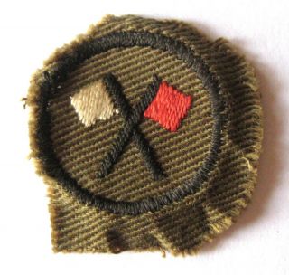 Khaki 1918 - 1920 Girl Scout Signaler Badge Crossed Flags Rare Course Fabric