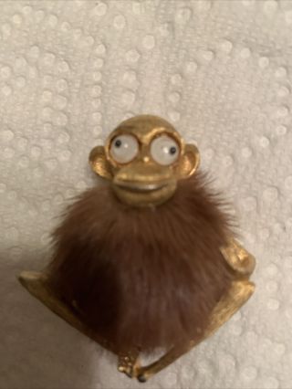 Rare Vintage Jj Googly Eyed Mink Monkey Brooch