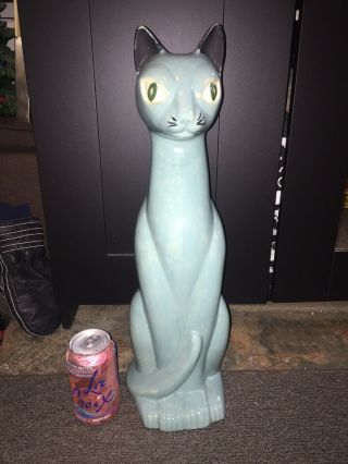 Mcm Rare Blue Cat Statue Porcelain Vtg Art Mid Century Cat Figure 20” Large