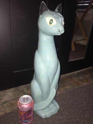 MCM Rare Blue Cat Statue Porcelain Vtg Art Mid Century Cat Figure 20” Large 2