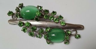 Vintage Donald Simpson Brooch / Hair Clip Green Rhinestones Moonglow Signed Rare