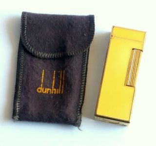 Rare Vintage Gold & Yellow Enamel Dunhill Rollagas Lighter In Cloth Case