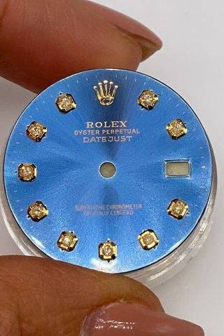 $1500 18k Yellow Gold Diamond Sky Blue 36mm Mens Rolex Datejust Dial Rare