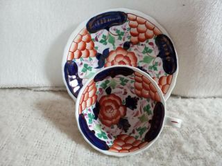 Gaudy Welsh Very Rare Zinnia Pattern Cup And Saucer