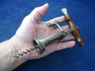 Rare Antique Victorian Rack & Pinion Corkscrew,  Handle With Brush
