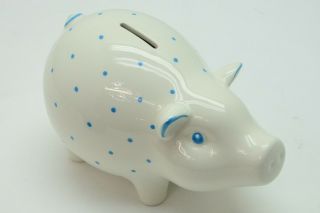 Tiffany Rare Vintage Piggy Bank Hand Painted Blue Dots Pig Ceramic B (njl018644)
