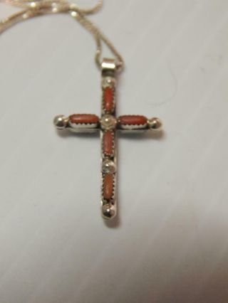 Vintage Zuni Indian Reversible Coral Turquoise Sterling Silver Cross Rare2find