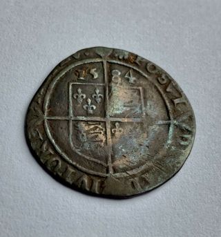 Rare Error Elizabeth I Sixpence,  1584,  Mintmark Escallop Over A,  Hammered Silver