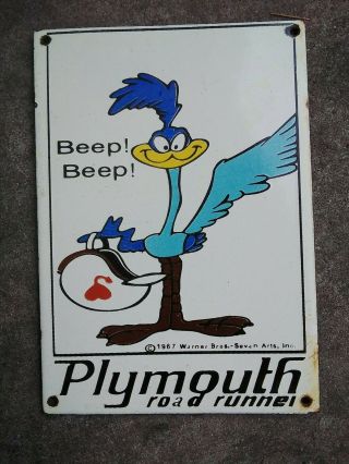 Vintage Plymouth Road Runner Porcelain Sign (rare) 1967