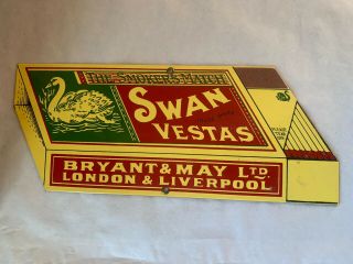 Rare - Antique Porcelain Enamel Swan Vestas Door Push Sign Bryant & May Matches