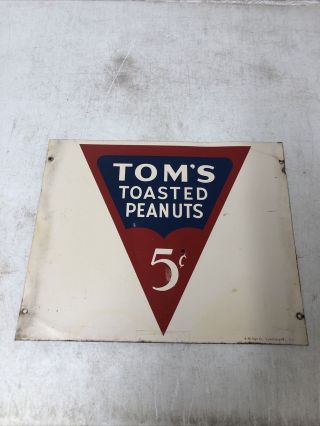 1952 Rare Vintage Tom’s Roasted Peanuts 5 Cents Metal Advertising Sign