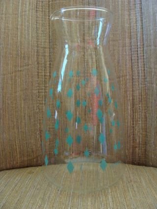 Rare Vtg Mid Century Pyrex Turquoise Teal Diamond Atomic Star Juice Carafe Glass