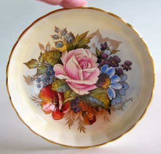 Rare Vintage Aynsley Signed J.  A.  Bailey Cabbage Rose Pattern Berry Bowl / Saucer