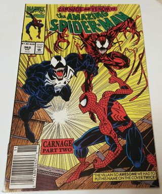 Spiderman 362,  Australian Price Variant (apv) Comic,  Carnage,  Rare