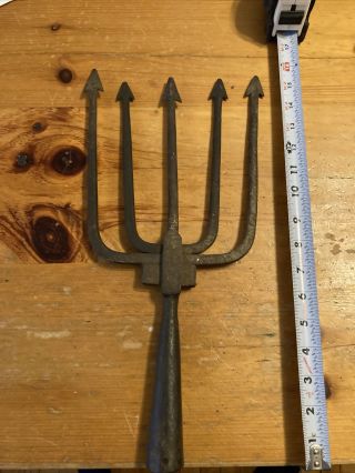 Rare Antique Blacksmith Hand Forged 16” 5 Prong Frog / Fish /eel Gig Or Spear