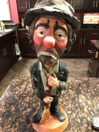 Rare Esco 18 " Emmett Kelly Jr Weary Willie Clown Chalk Ware Statue 1986
