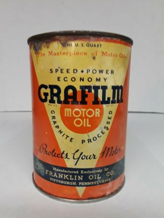 RARE Grafilm Quart 1 QT Metal Tin Motor Oil Can Sign Gas Station 3
