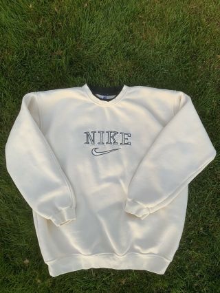 Vintage Nike Spellout Sweatshirt Crewneck Cream Rare Size Mens Xl 90s