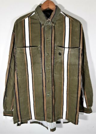 Vintage 90s Cross Colours Rare Striped Shirt Mens Hip Hop Rap Distressed La Xl