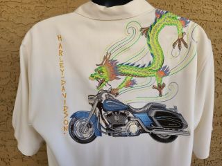Rare Harley - Davidson By Tori Richard Embroidered Japanese Dragon Button Down.