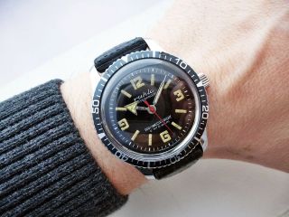 Fantastic Rare Black German Ruhla Diver Vintage Wristwatch From 1970 