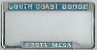 Rare Costa Mesa California South Coast Dodge Vintage Dealer License Plate Frame