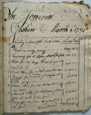 Antique Handwritten Ledger - Education - Maritime Trade - Chester County Pa - 1798 Rare