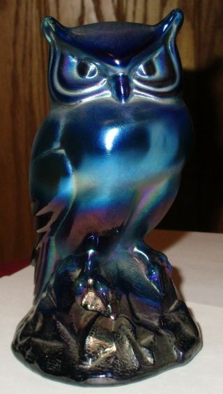 Rare Fenton Favrene Blue Iridescent Carnival Glass Owl