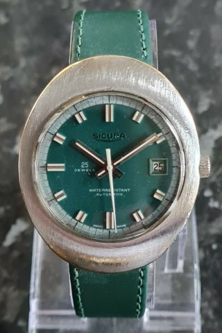 Gents Sicura 25 Jewel Automatic Cal Sic 11 With Rare Green Dial