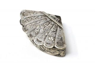 A Rare Vintage Solid Silver Fan Shaped Pill Box With Silver Decoration Pills