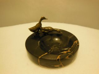 Rare Unique Victorian Finger Tip Well Black Multi Color Marbled Base Brass Geese