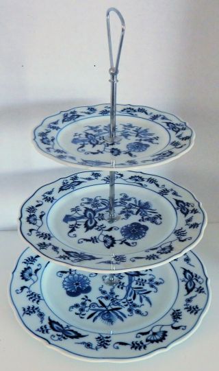 Vintage Rare Blue Danube Onion Pattern 3 Tier Serving Dishes