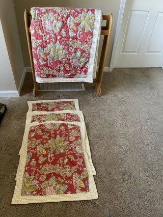 Pottery Barn Red Paisley Floral Queen Cotton Quilt & 3 Standard Shams Rare