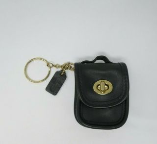 Coach Vintage Black Leather Turnlock Mini Station Doll Handbag Purse Key Rare