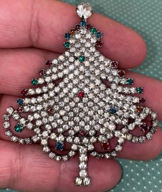 Rare Vintage Hattie Carnegie Large Rhinestone Christmas Tree Brooch Pin 3”