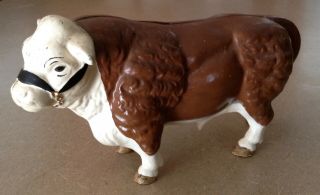 Rare Antique Cast Iron Painted Bull Bank