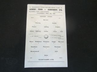 1959 - 60 Rare World Refugee Appeal Game Grimsby Town V Scunthorpe United