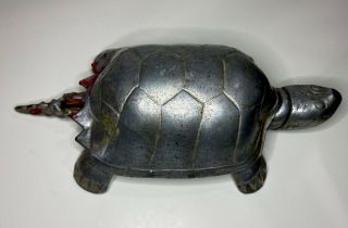 Vintage Rare Turtle Ashtray Spring Loaded Hinged Cast Metal Head Triggers