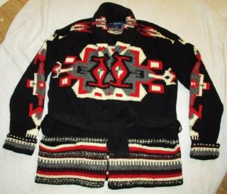 Vintage Rare Ralph Lauren Hand Knit 100 Wool Southwest Native American Jacket M